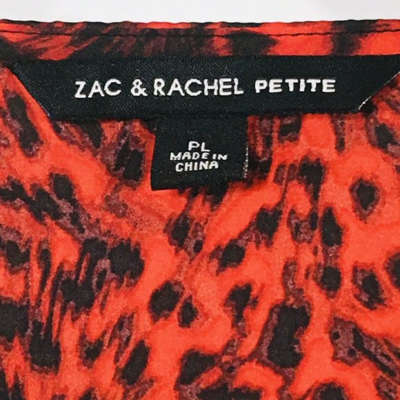 Zac & Rachel Womens Satin Blouse Sz P/ L Red Cheetah Print Covered Buttons - Picture 2 of 7